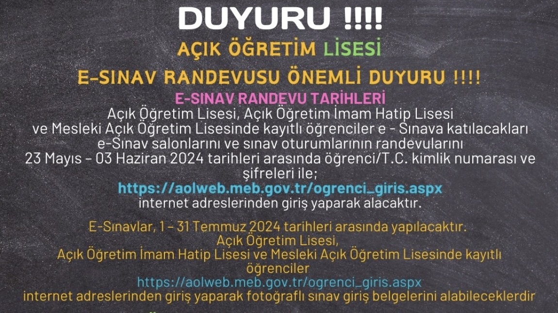AÇIK ÖĞRETİM LİSESİ ÖNEMLİ DUYURU!!!